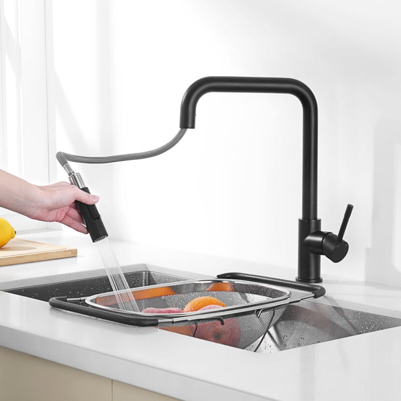 foto del prodotto cecipa miscelatore da cucina con doccetta estraibile rubinetto per lavabo nero con 2 modalit di uscita dell acqua
