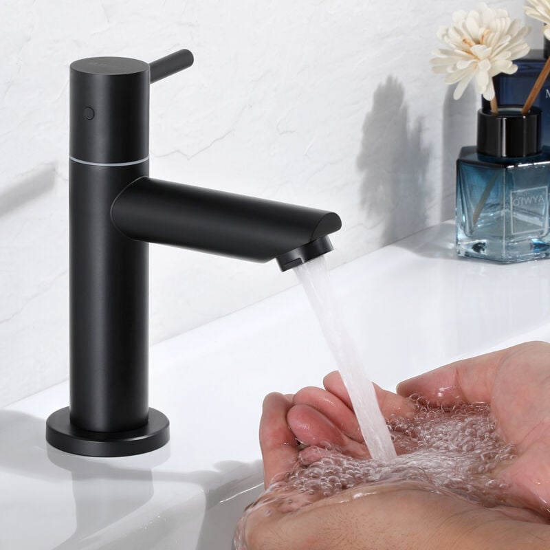 foto del prodotto cecipa miscelatore lavabo, miscelatore acqua fredda, miscelatore lavabo nero, con aeratore sostituibile, altezza bocca 93,4 mm
