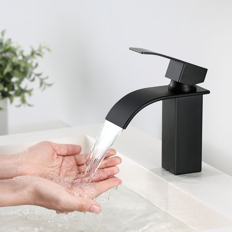 foto del prodotto cecipa nero rubinetto bagno lavabo cascata, miscelatore lavabo bagno, rubinetto lavabo, rubinetto bagno lavabo, miscelatore per bagno, valvola in