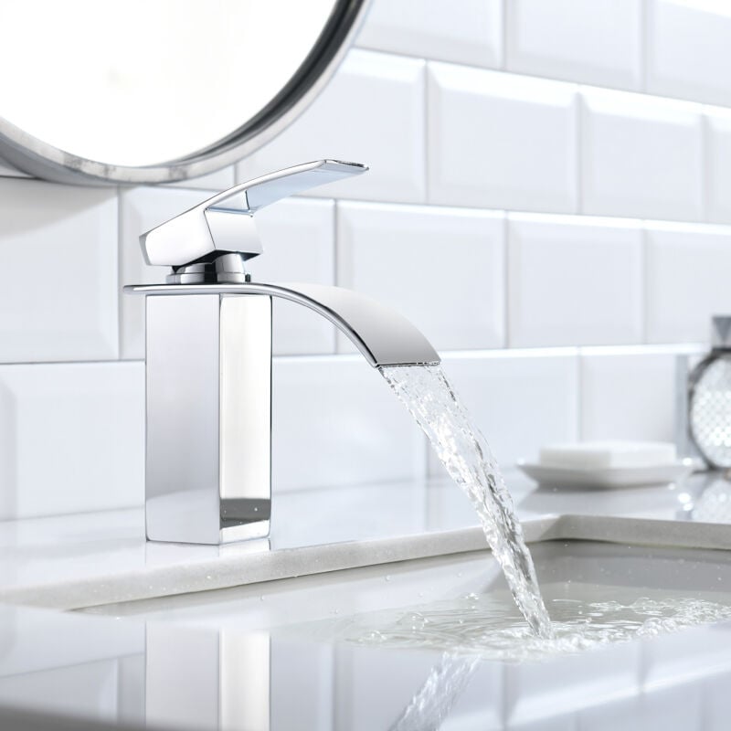foto del prodotto cecipa rubinetto bagno cascata chrome, miscelatore a cascata rubinetto lavabo bagno miscelatore monocomando da lavandino bagno