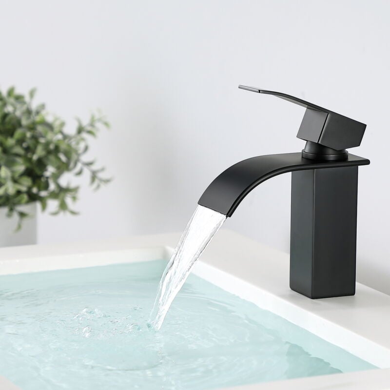 foto del prodotto cecipa rubinetto bagno cascata, nero, miscelatore lavabo bagno, altezza 120mm