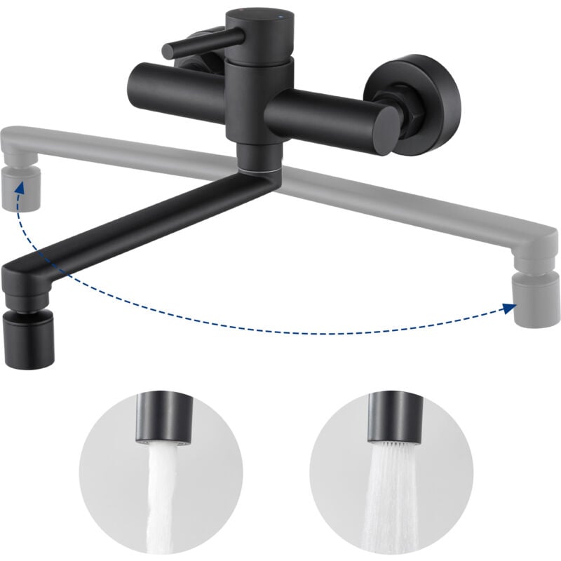 foto del prodotto cecipa rubinetto cucina a parete con 2 modalit di uscita acqua miscelatore lavello girevole 360 nero miscelatore a parete con bocca girevole