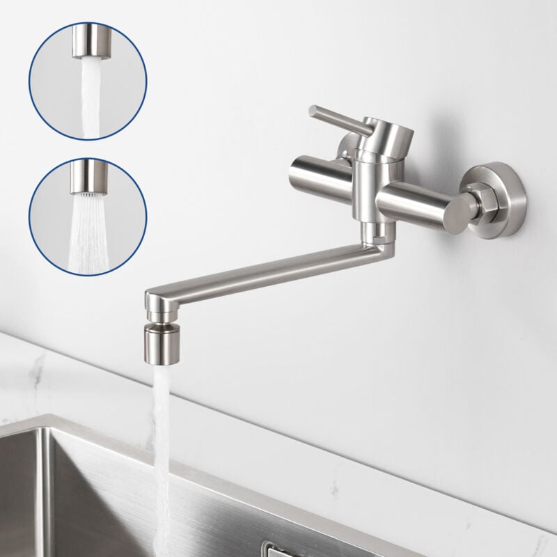 foto del prodotto cecipa rubinetto cucina a parete con 2 modalit di uscita acqua miscelatore lavello girevole a 360 miscelatore a parete con bocca girevole