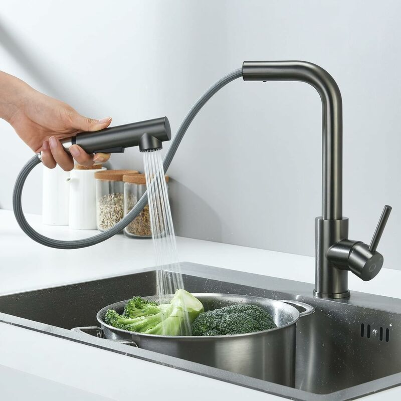 foto del prodotto cecipa rubinetto cucina con doccetta estraibile, rubinetto lavello cucina, miscelatore cucina con 2 tipi di getti, rubinetti cucina monocomando in