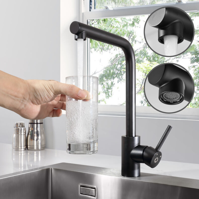 foto del prodotto cecipa rubinetto cucina miscelatore monocomando per lavello girevole a 360 rubinetto da cucina rubinetto lavello cucina acciaio inossidabile nero 
