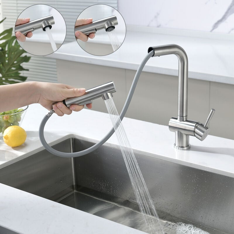 foto del prodotto cecipa rubinetto da cucina , rubinetto da cucina estraibile, rubinetto da cucina con 2 tipi di getto d acqua, rubinetto lavello girevole a 360 