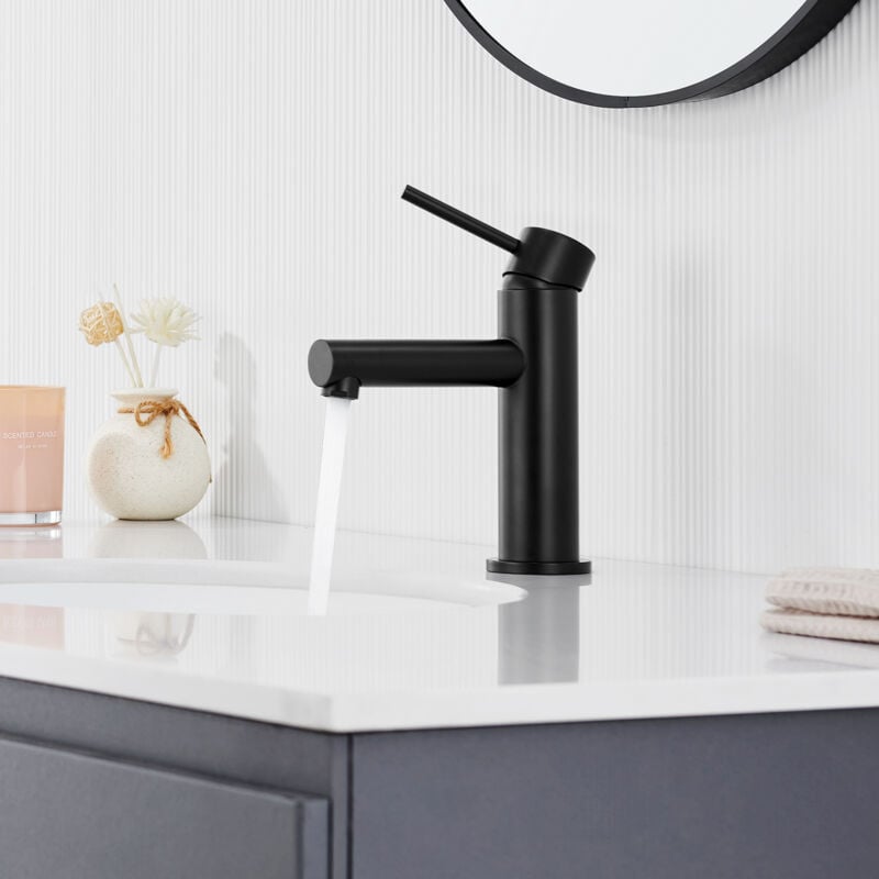 foto del prodotto cecipa rubinetto del lavabo nero, rubinetto per lavabo da bagno, miscelatore lavabo bagno, acqua calda e fredda, altezza 174mm