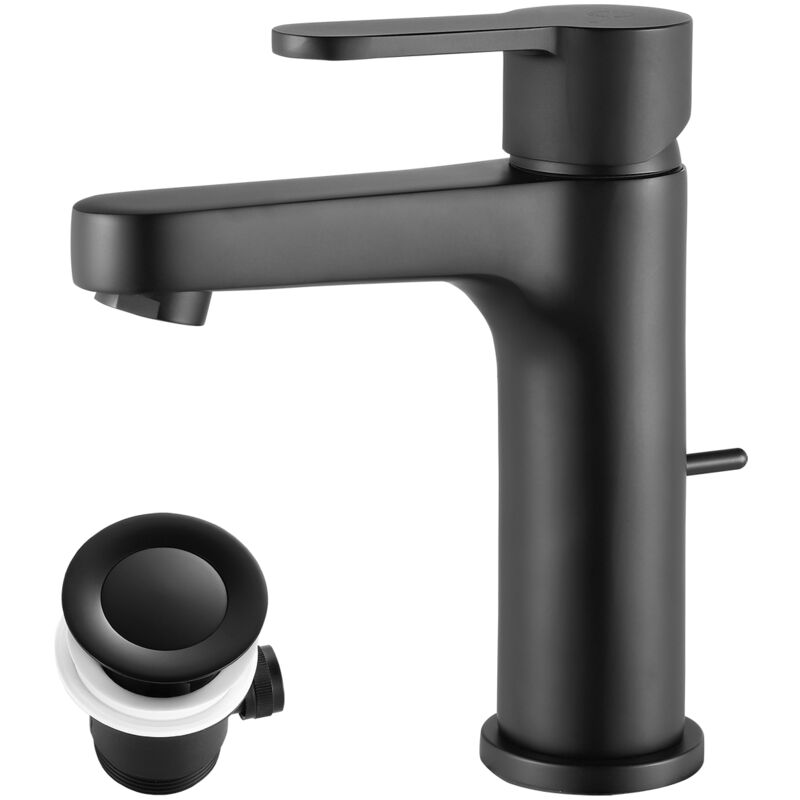foto del prodotto cecipa rubinetto lavabo nero, rubinetto bagno nero con scarico automatico, miscelatore lavabo per bagno, altezza bocca 112 mm