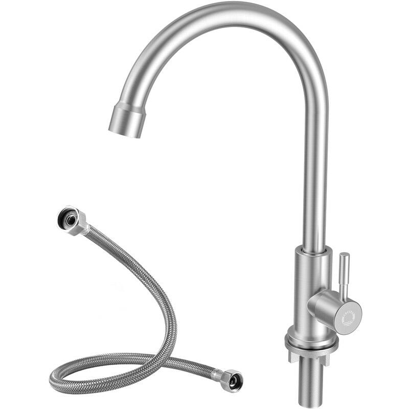 foto del prodotto cecipa rubinetto lavello cucina solo acqua fredda, rubinetto cucina con dado in acciaio inossi 304, miscelatore cucina con tubo di collegamento da