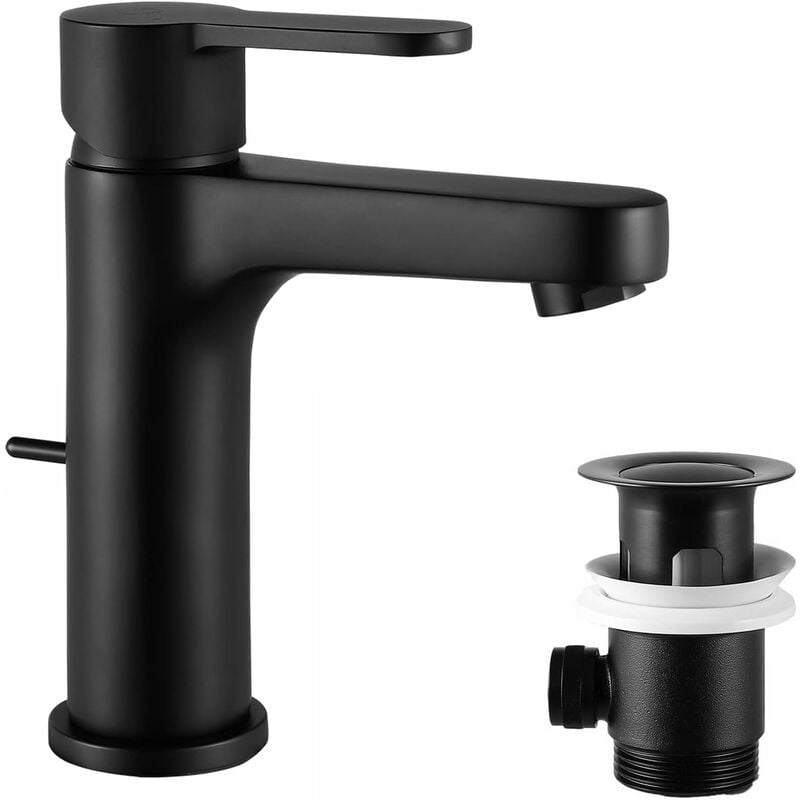foto del prodotto cecipa rubinetto per lavabo nero con asta di trazione, rubinetto per bagno con altezza di erogazione 112 mm, rubinetto per il bagno ad alta