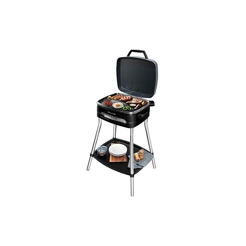 foto del prodotto cecotec barbecue elettrico de pie con 2000 w, pannello frangivento e piastra in alluminio fuso de.