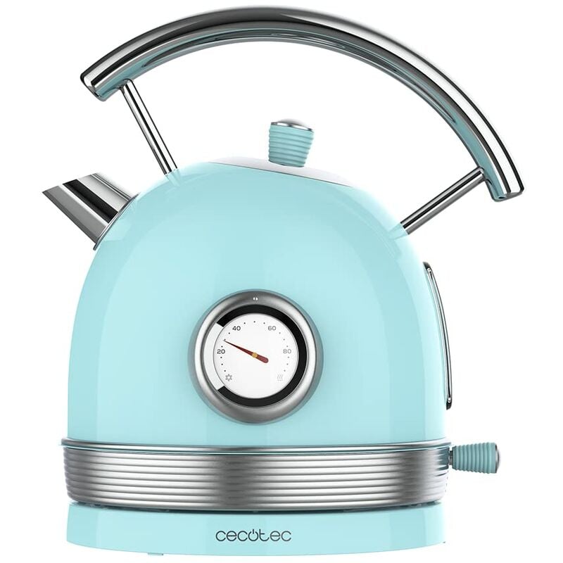 foto del prodotto cecotec bollitore elettrico thermosense 420 light blue. 1,8 litri di capacit , 2200 w, misuratore di temperatura, base 360 , acciaio inox, stile