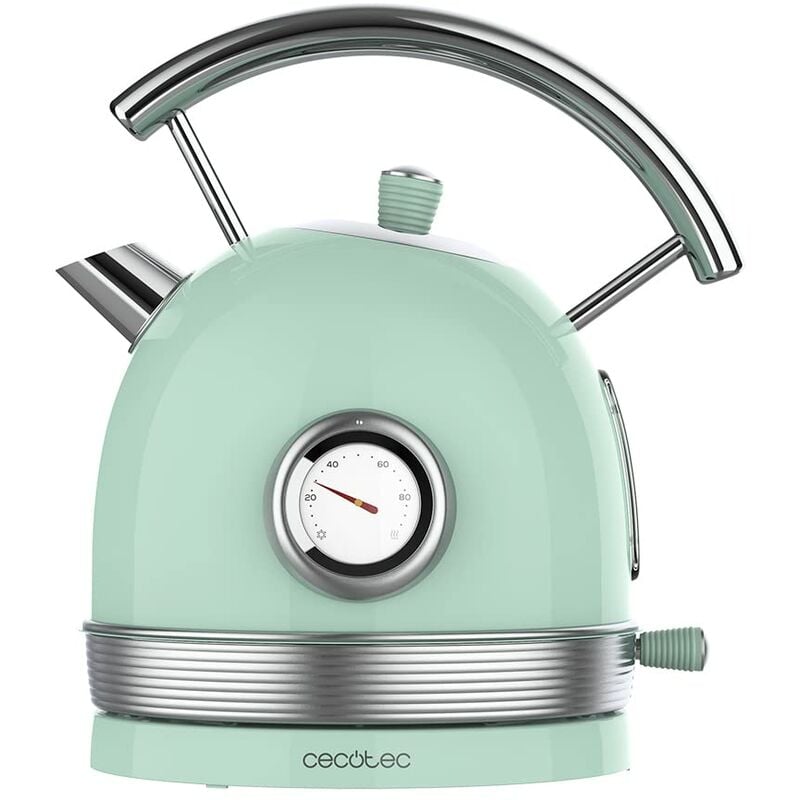 foto del prodotto cecotec bollitore elettrico thermosense 420 light green. 1,8 litri di capacit , 2200 w, misuratore di temperatura, base 360 , acciaio inox, stile