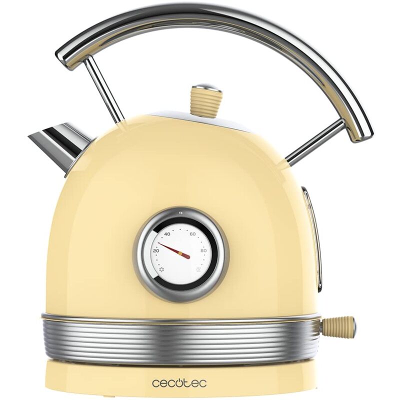 foto del prodotto cecotec bollitore elettrico thermosense 420 light yellow. 1,8 litri di capacit , 2200 w, misuratore di temperatura, base 360 , acciaio inox, stile