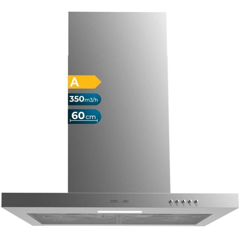 foto del prodotto cecotec cappa aspirante 60 cm tipo t bolero flux tm 603500 inox a. potenza de aspirazione 350m3 h, motore 70w, controllo meccanico, 3 livelli de