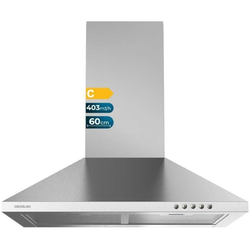 foto del prodotto cecotec cappa aspirante piramidale bolero flux pm 604300 inox c de 60 cm de larghezza, finitura acciaio inox, aspirazione 430m3 h , motore 105w,
