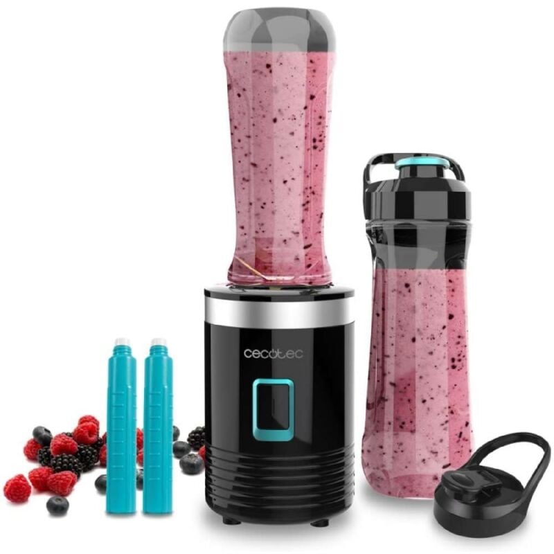 foto del prodotto cecotec frullatore per smoothies con recipiente portatile, 4 lame con rivestimento in titanio nero da 350 w.