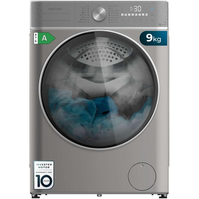 foto del prodotto cecotec lavatrice 9kg de bolero dresscode 9800 inverter steel a 1400 rpm, classe a, 16 programmi, inverter plus motor, steammax, onsmart, spacare,