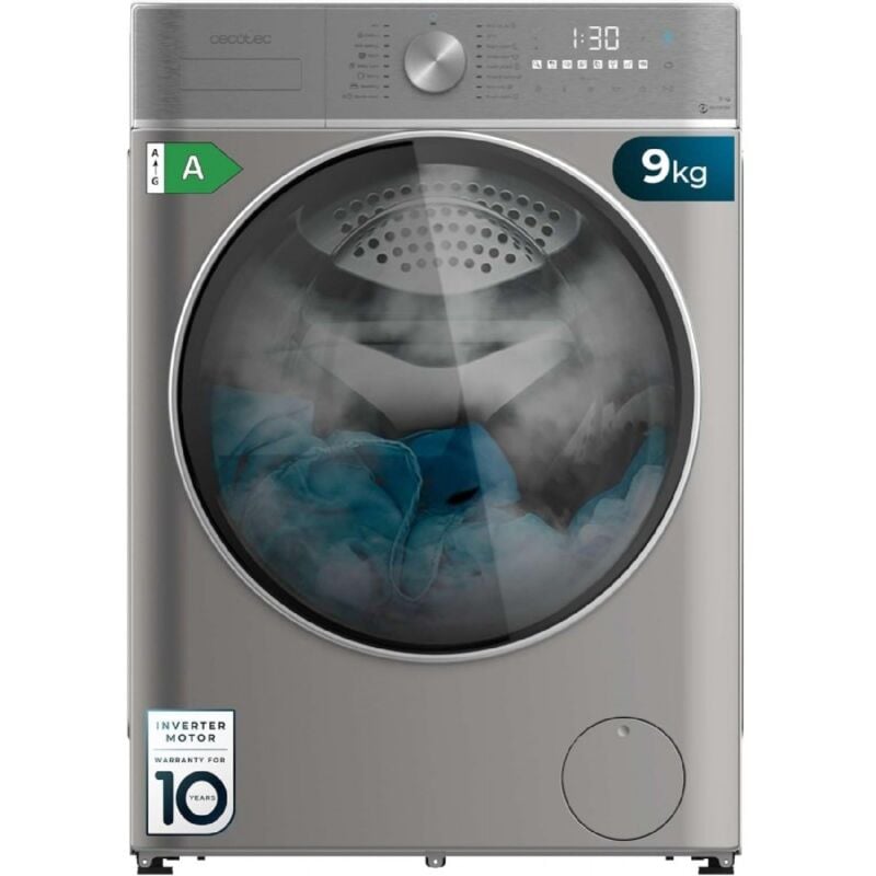 foto del prodotto cecotec - lavatrice 9kg de bolero dresscode 9800 inverter steel a 1400 rpm, classe a, 16 programmi, inverter plus motor, steammax, onsmart, spacare, fuzzy logic e display touchscreen xxl