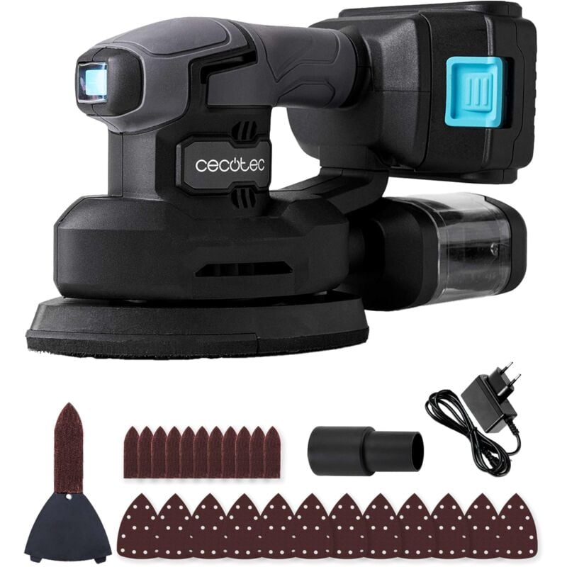 foto del prodotto cecotec levigatrice elettrica orbitale batteria perfectsurface 2120 delta. 21v, 2000mah, forma delta, accessorio fingerdetail, 12 ricambi,