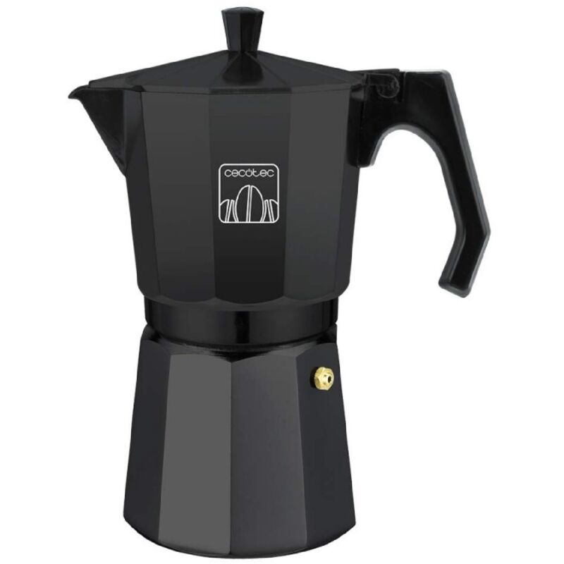 foto del prodotto cecotec moka in alluminio con capacit da 6 tazze da caff di colore nero, adatta a ogni tipo di cucina e facile da pulire.