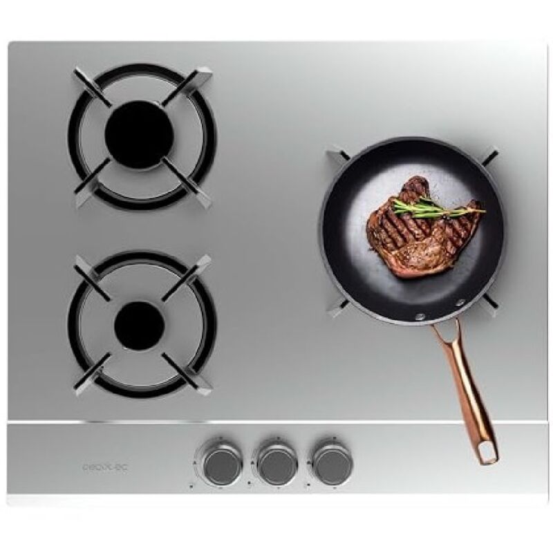 foto del prodotto cecotec piano cottura a 3 fuochi a gas naturale e butano bolero squad g 3200s inox. 6250w, acciaio inox, griglie individuali in ghisa, bruciatore