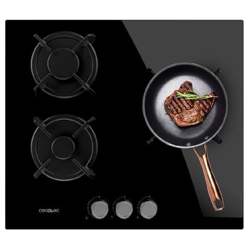 foto del prodotto cecotec placa de gas butano e gas naturale 3 bruciatori bolero squad g 3200s vetro nero. 6250w, vetro nero, griglie individuali in ghisa, wok a