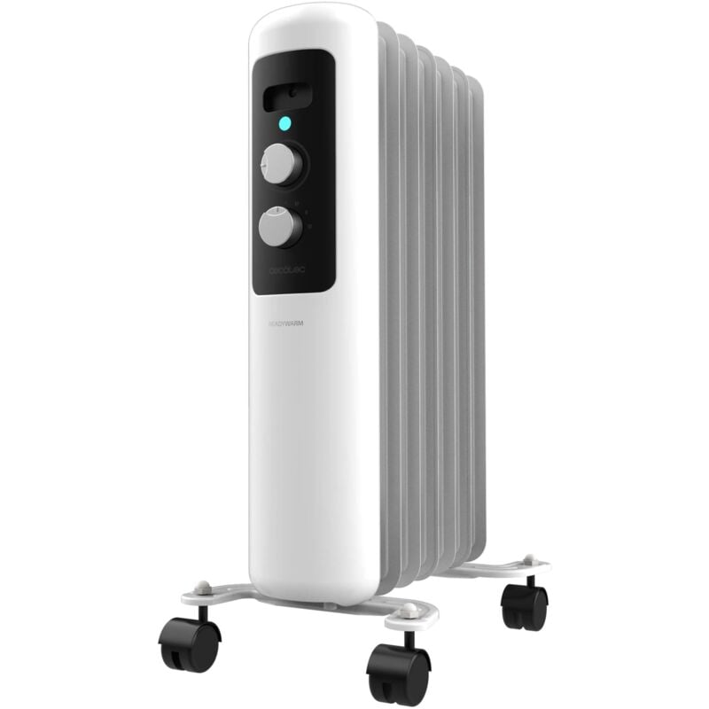 foto del prodotto cecotec radiatore elettrico de basso olio consumo de 7 moduli readywarm 750 space white. 1500w, 3 livelli de power, sicurezza de system e rotelle,