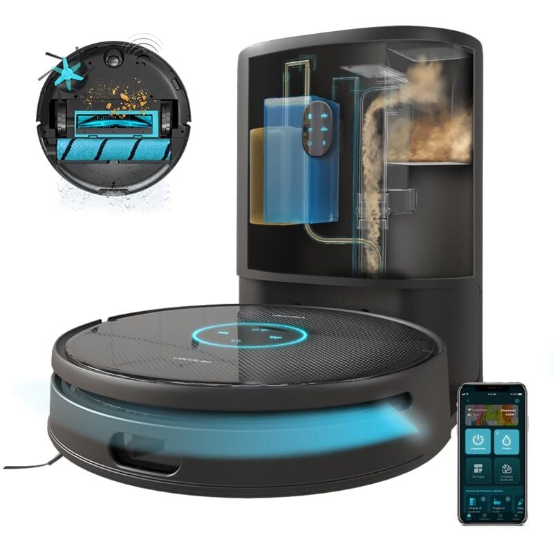 foto del prodotto cecotec robot aspirapolvere conga 12090 twice roller home fill, base di auto svuotamento della polvere e serbatoio misto, navigazione laser, 5000