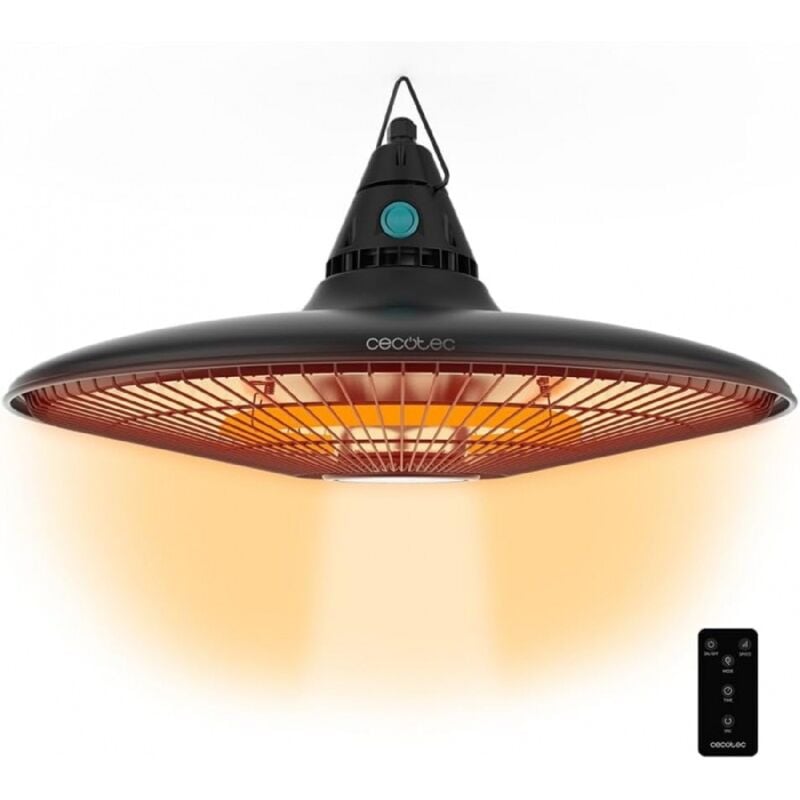 foto del prodotto cecotec stufa da soffitto per esterni da 1500 w, tecnologia alogena e telecomando.