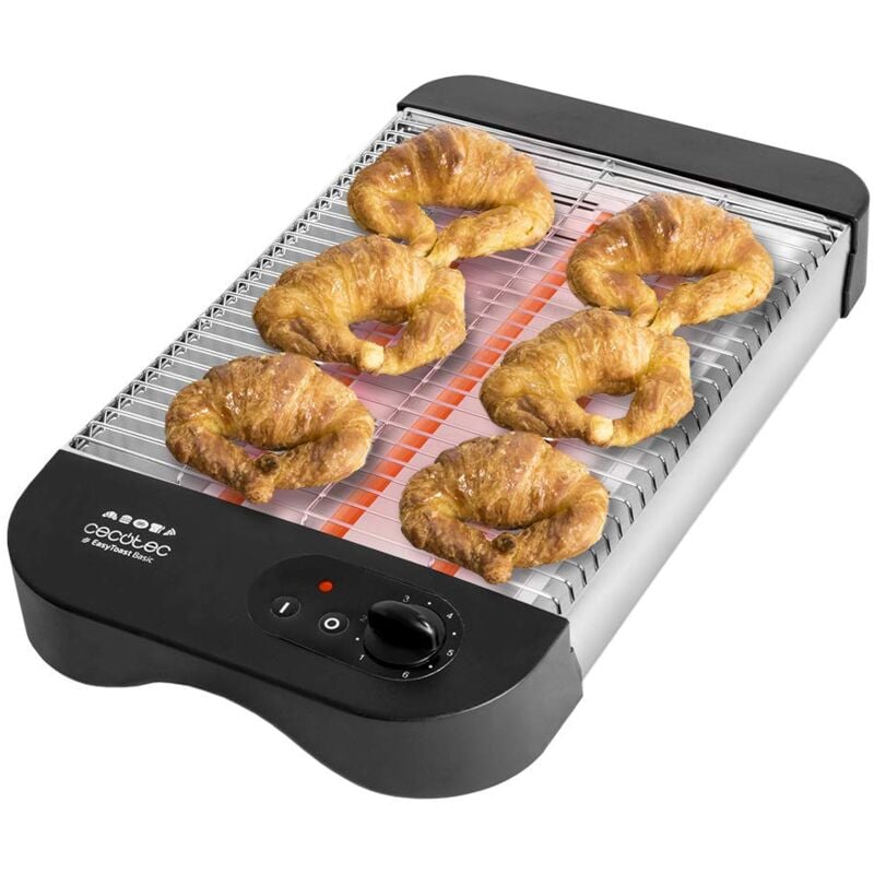 foto del prodotto cecotec tostapane orizzontale turbo easytoast basic. 3 resistenze quarzo, 6 livelli di potenza, raccogli briciole, scopartimento per il cavo, 900 w