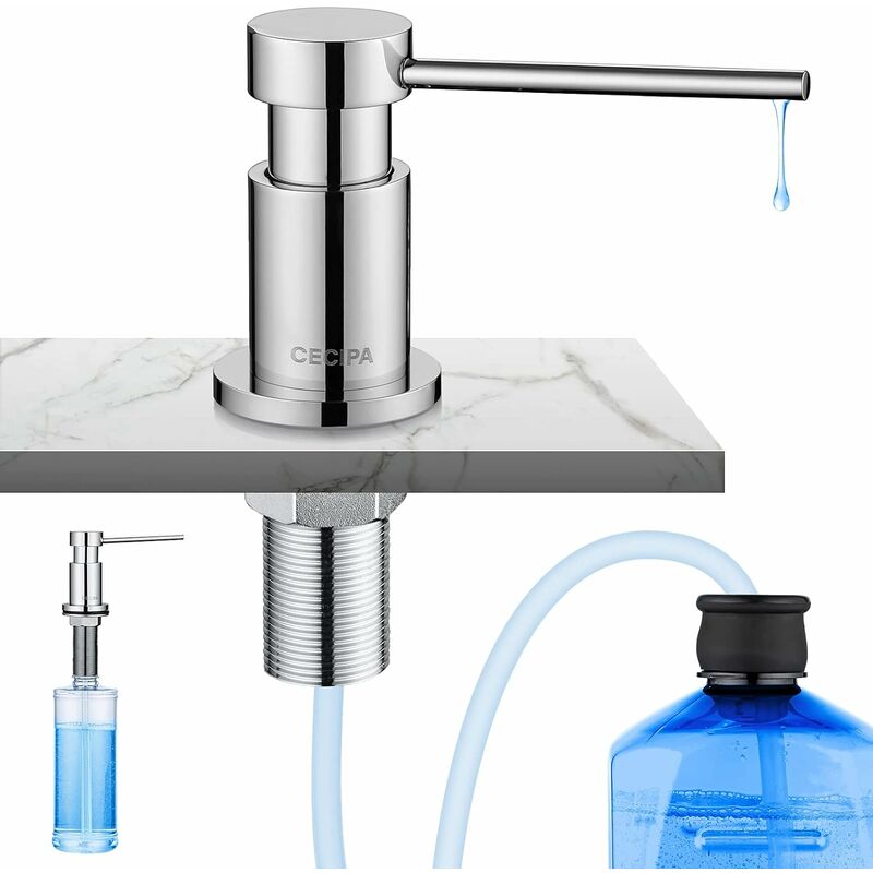 foto del prodotto ceicpa dispenser sapone cucina per lavello, dispenser di sapone liquido con flacone da 300 ml e tubo di prolunga da 1,2 m, dosatore sapone da incasso