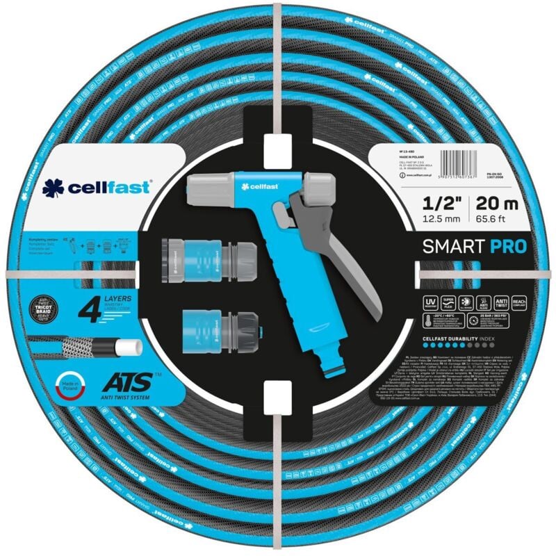 foto del prodotto cellfast - set tubo di irrigazione smart pro ats 12,5 mm x 20 m con connettori e pistola