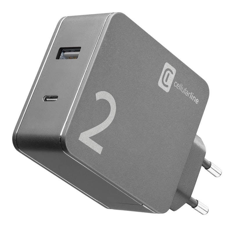 foto del prodotto cellularline duo charger - macbook and iphone caricabatterie per computer portatili dotati di porta usb-c e smartphone, 42w - achusb2home42wk