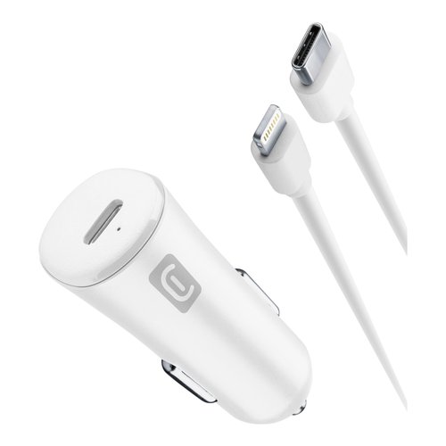 foto del prodotto cellularline usb c car charger kit 20w usb c to lightning iphone 8 or later caricabatterie da auto usb c 20w per la carica alla massima velocit di iphone 8 e successivi con cavo usb c to lightning
