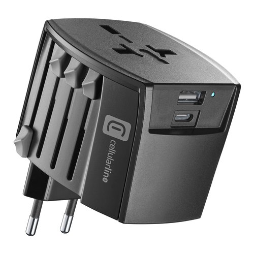 foto del prodotto cellularline world travel charger adattatore da viaggio multispina con porta usb a ed usb c