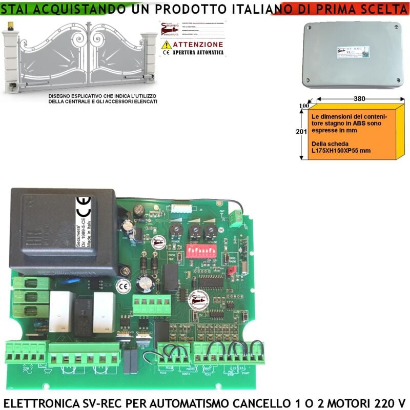 foto del prodotto centrale di comando per cancello 2 ante 230 v ricevente radio tempi e funzione programmabili forza regolabile. alimentazione 12 24 v per accessori.