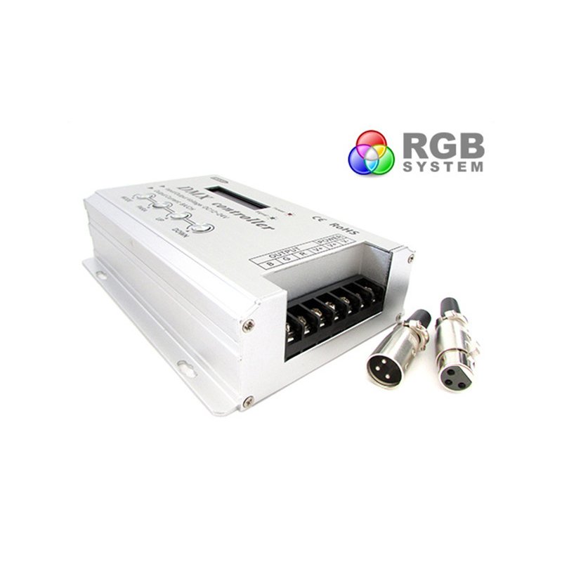 foto del prodotto centralina dmx-512 decoder 4 canali controller rgb per luci led 32a 12v 24v con display lcd