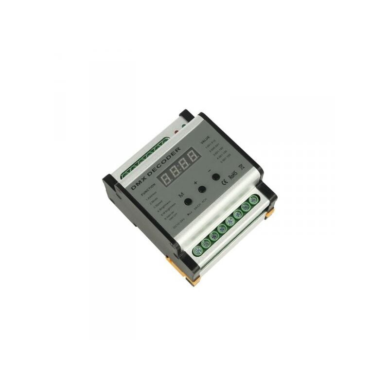 foto del prodotto centralina dmx decoder con rail guida din 4 canali 12v 24v 5ax4 dmx701