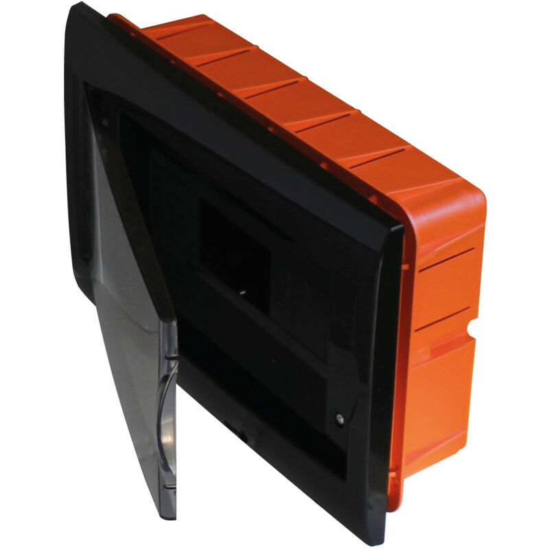 foto del prodotto centralino da incasso 12 moduli con cornice nera e portello fum 315x215x80mm ip40 faeg fg14712