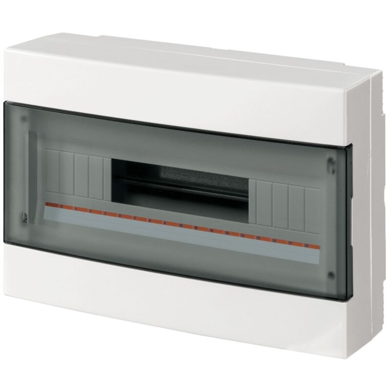 foto del prodotto centralino da parete, 18 moduli, con morsettiera 6x10mm, bianco, ip40, sportello reversibile fum elettrocanali ec60018be