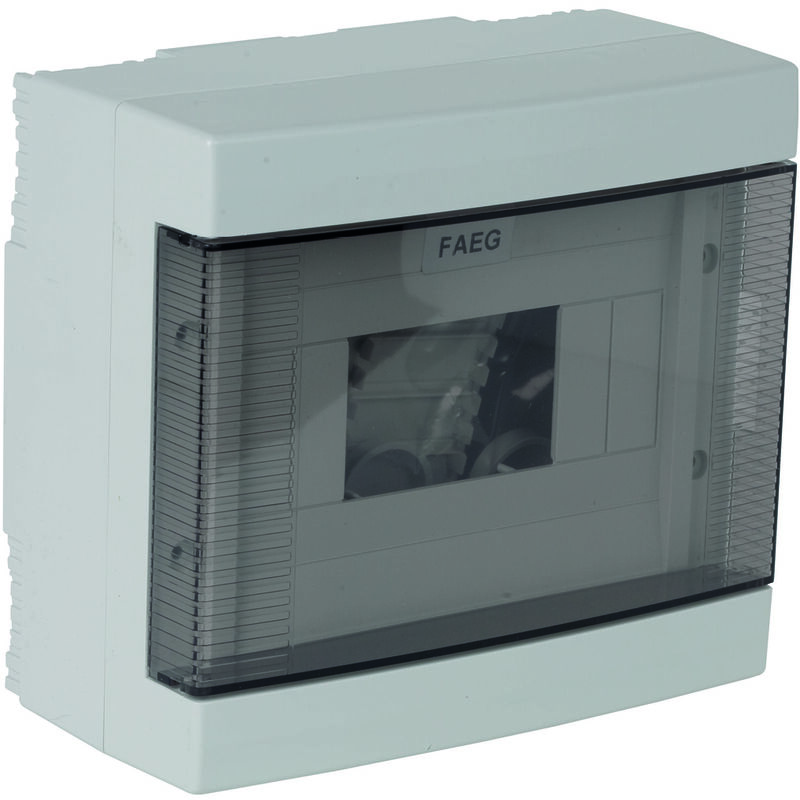 foto del prodotto centralino da parete 8 moduli grigio ral 7035 con portello trasparente fum 210x180x100mm ip40 faeg fg14408