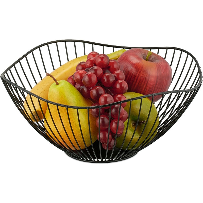 foto del prodotto centrotavola portafrutta in metallo, hxd 11,5 x 26 cm, cestino porta frutta e verdura, design moderno, nero relaxdays