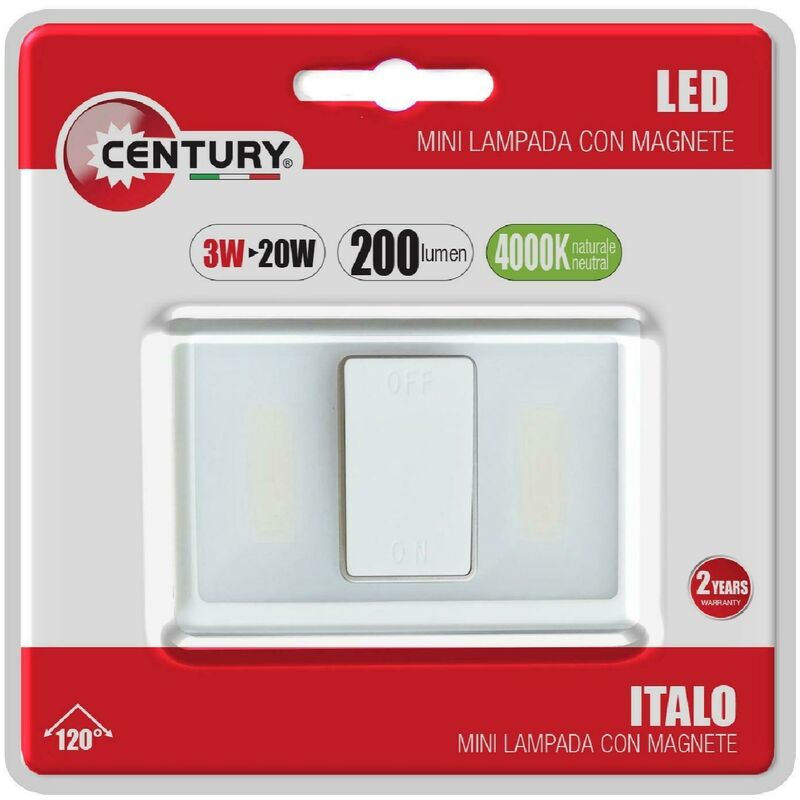 foto del prodotto century accessorio led interruttore mini lampada da armadio a batteria con magnete 3w 4000k 200lm ip20 it 030040