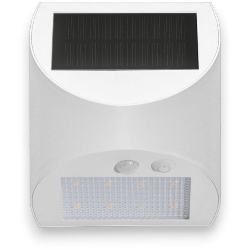 foto del prodotto century faretto led 3w da esterno con sensore crepuscolare e di movimento pannello solare a batteria litio arcadia max bianco