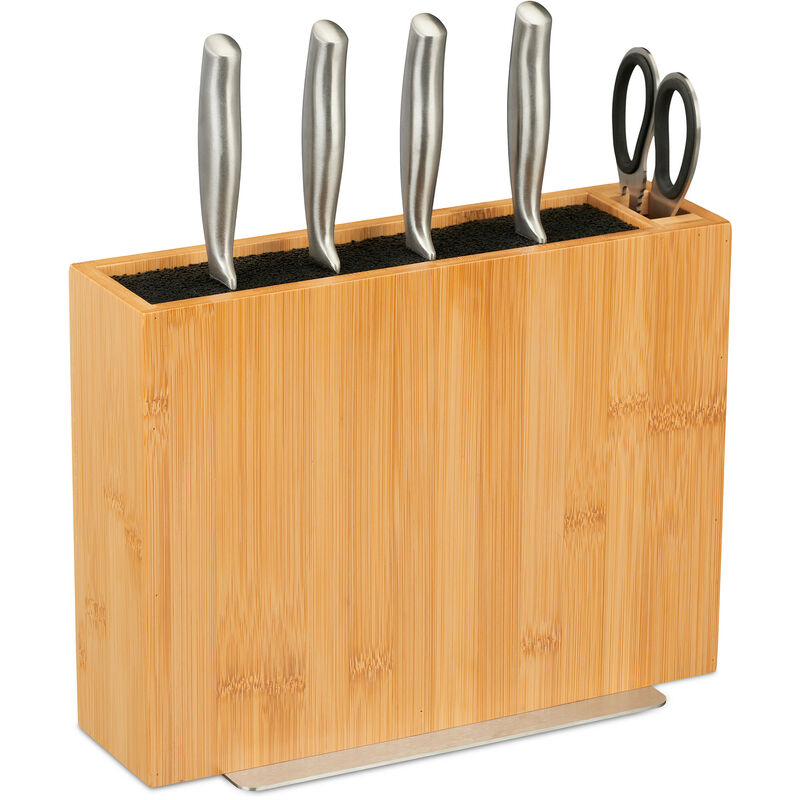 foto del prodotto ceppo portacoltelli vuoto, supporto in bamb per coltelli, portautensili cucina 23 x 30 x 12 cm, naturale nero relaxdays