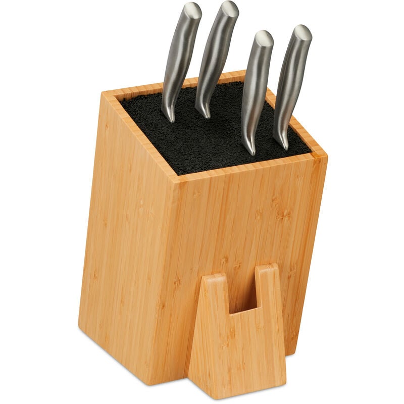 foto del prodotto ceppo portacoltelli vuoto, supporto in bamb per coltelli, portautensili cucina, 25x14,5x22 cm, naturale nero relaxdays