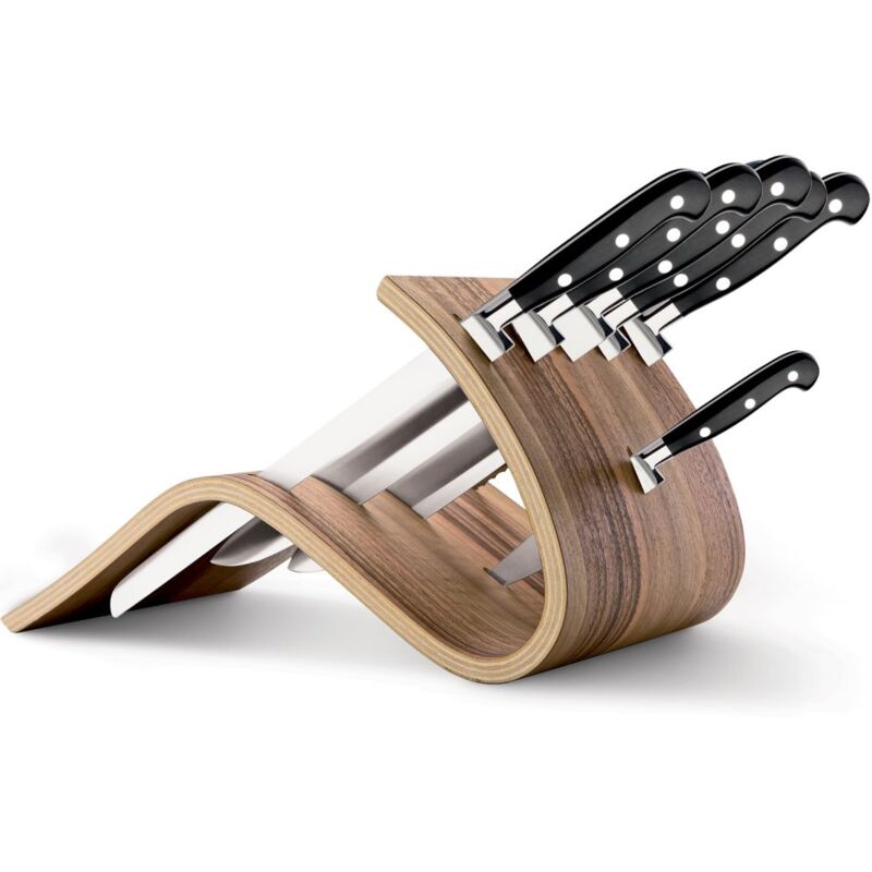 foto del prodotto ceppo why noce set 6 coltelli adhoc nero berkel