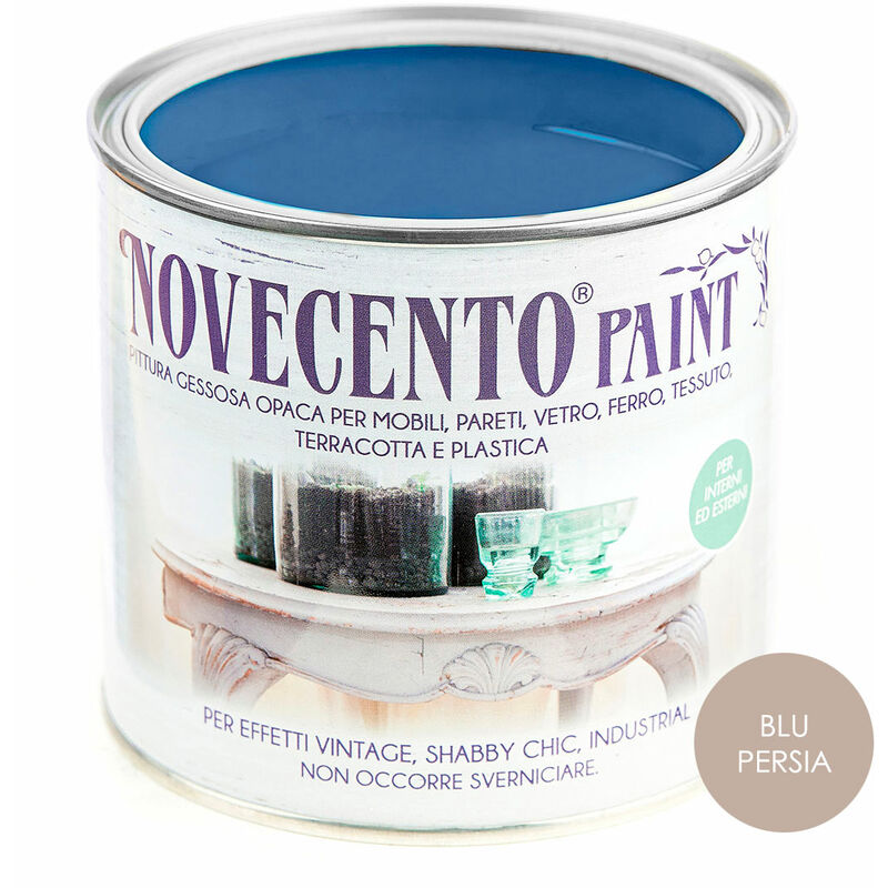 foto del prodotto cera novecento pittura gessosa opaca shabby chic per mobili pareti vetro gesso novecento paint colore blu persia formato 500 ml