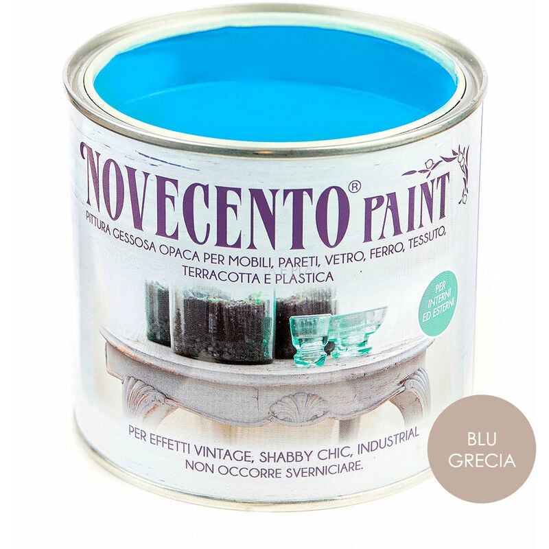 foto del prodotto cera novecento pittura gessosa opaca shabby chic per mobili pareti vetro gesso novecento paint formato 500 ml colore blu grecia